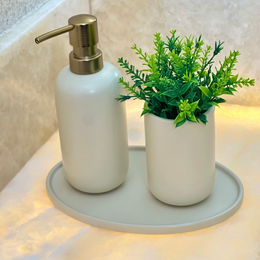 Bathroom set Plain in Ceramic Off-white 3 Pieces