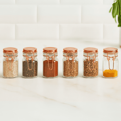 Kit 6 Spice rack Herméticos of Glass and Metal Rose gold