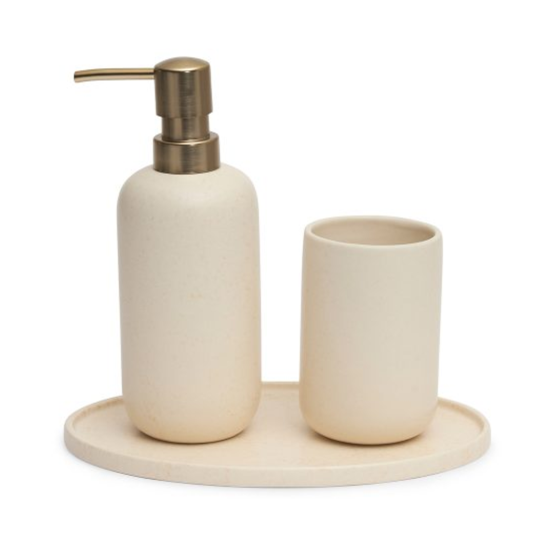 Bathroom set Plain in Ceramic Off-white 3 Pieces