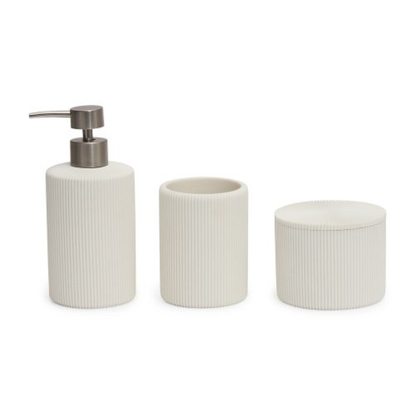 Bathroom set Ribbed in polyresin White 3 Pieces