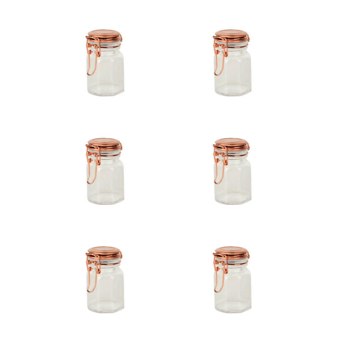 Kit 6 Spice rack Herméticos of Glass and Metal Rose gold
