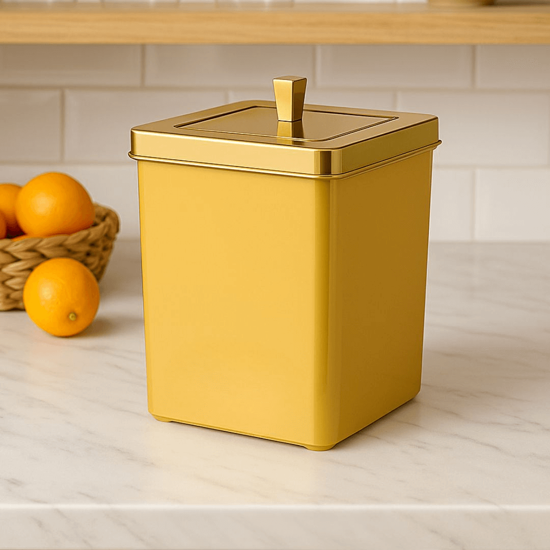 Square trash can with lid Gold 6,5 Liters