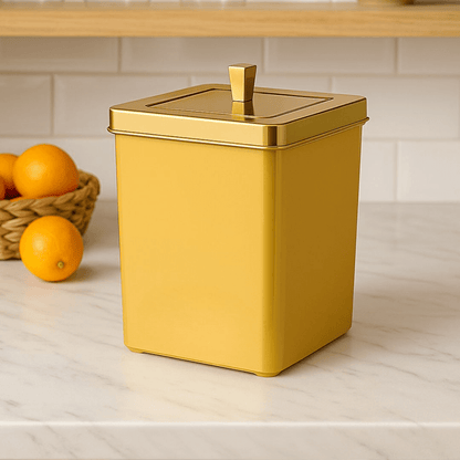 Square trash can with lid Gold 6,5 Liters