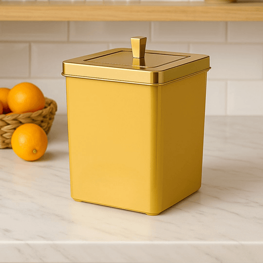 Square trash can with lid Gold 6,5 Liters