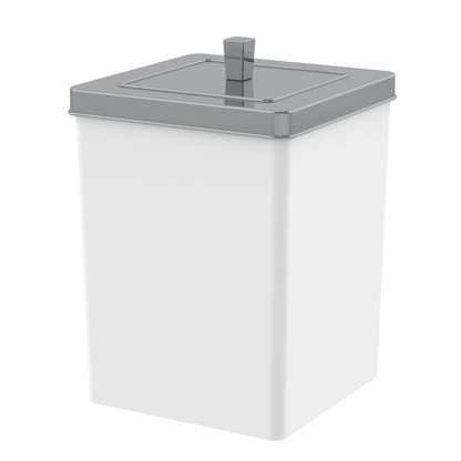 Square trash can White with lid Chrome 6,5 Liters
