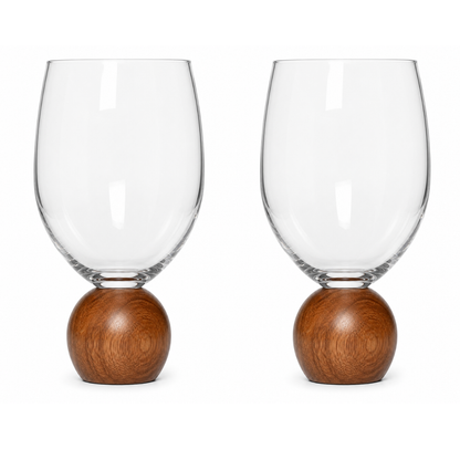 Set of 2 wine glasses Sphere base for wine Acacia wood and crystal 520ml