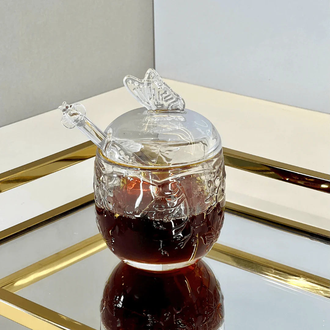 Honey pot set + Sugar bowl of Crystal New Butterfly 2 Pieces