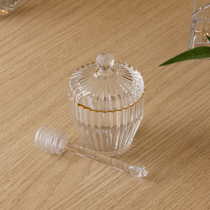 Honey pot with dipper and Lid Imperio Gold trim 11cm