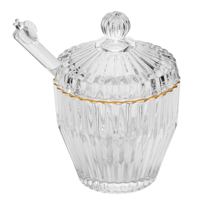 Honey pot with dipper and Lid Imperio Gold trim 11cm
