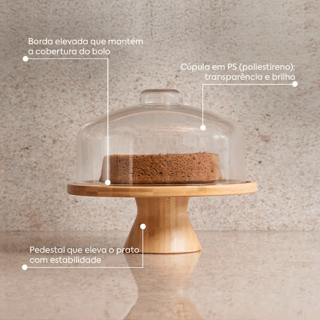 Cake stand in bamboo Pedestal with lid of Plastic Brisa 26,5cm