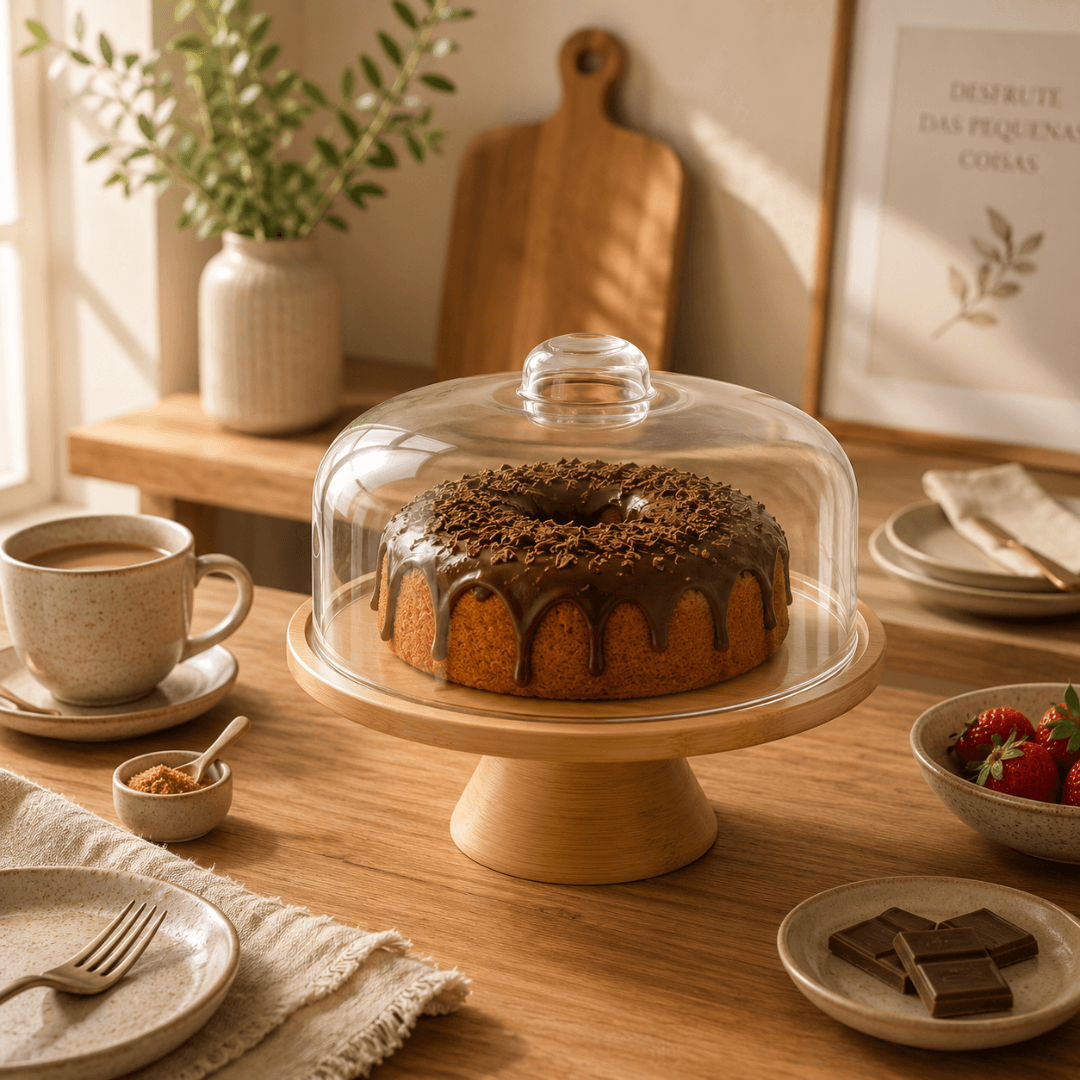 Cake stand in bamboo Pedestal with lid of Plastic Brisa 26,5cm