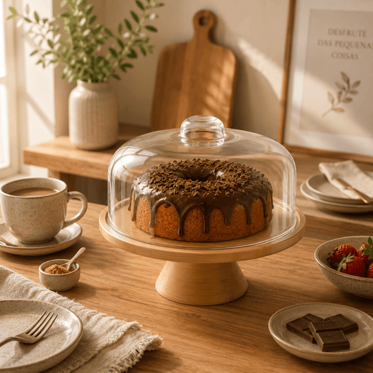 Cake stand in bamboo Pedestal with lid of Plastic Brisa 26,5cm