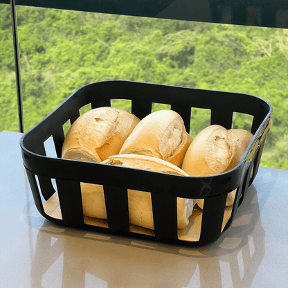 Bread basket Lume Plastic and bamboo Black 24cm