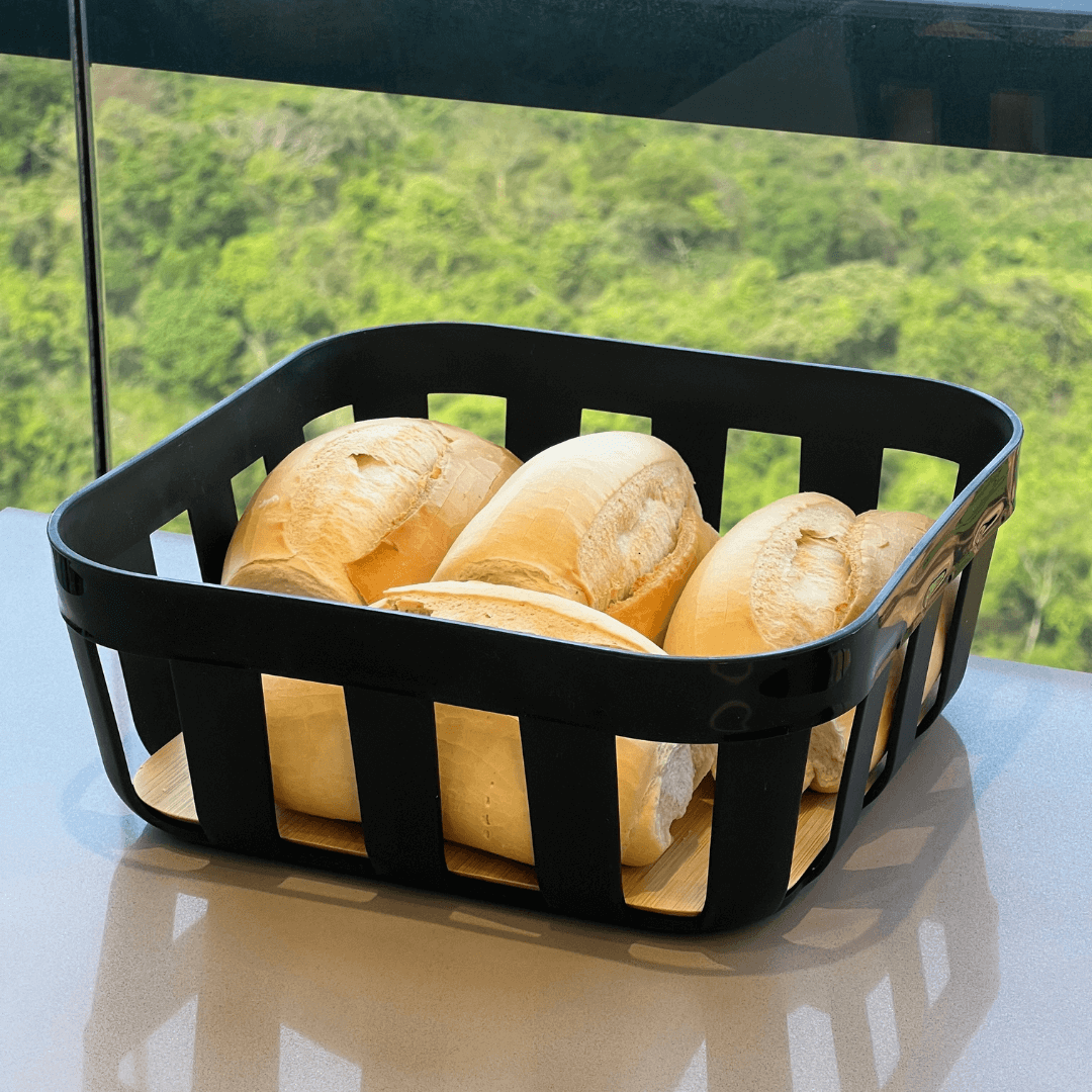 Bread basket Lume Plastic and bamboo Black 24cm