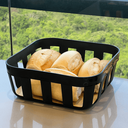 Bread basket Lume Plastic and bamboo Black 24cm