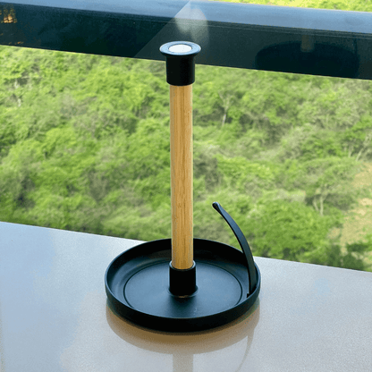 Paper towel holder Lume Plastic and bamboo Black 24cm