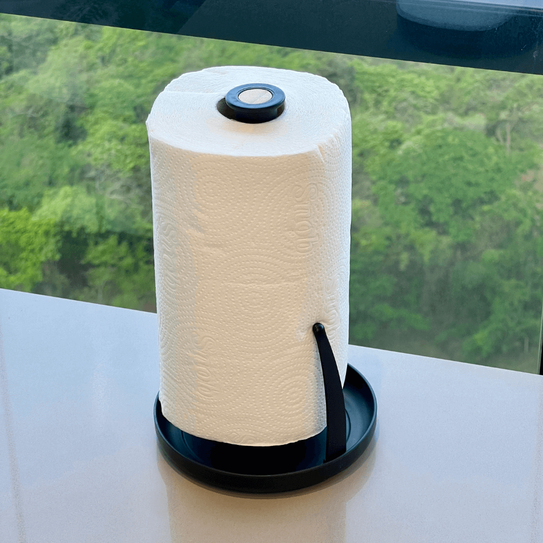 Paper towel holder Lume Plastic and bamboo Black 24cm