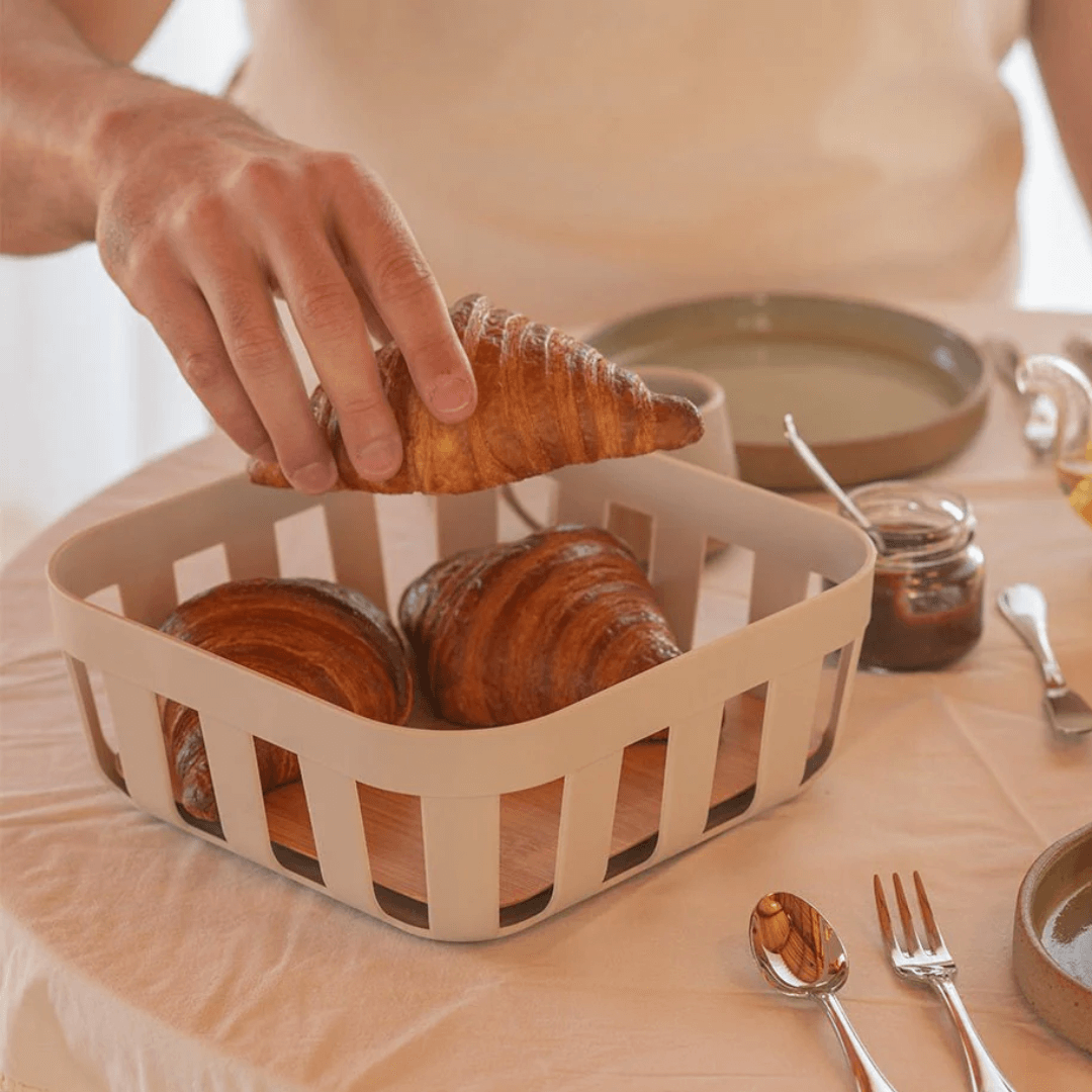 Bread basket Lume Plastic and bamboo Beige 24cm