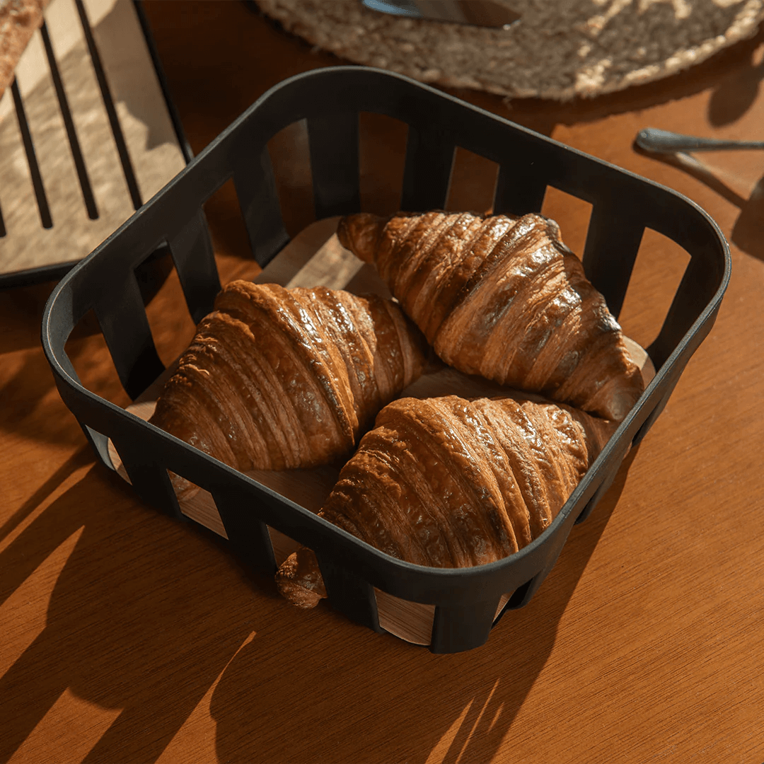 Bread basket Lume Plastic and bamboo Black 24cm