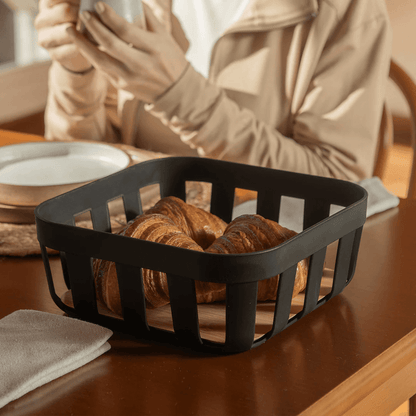 Bread basket Lume Plastic and bamboo Black 24cm