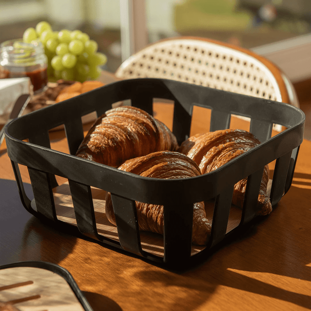 Bread basket Lume Plastic and bamboo Black 24cm