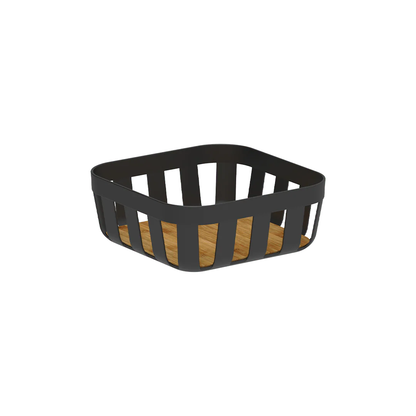 Bread basket Lume Plastic and bamboo Black 24cm
