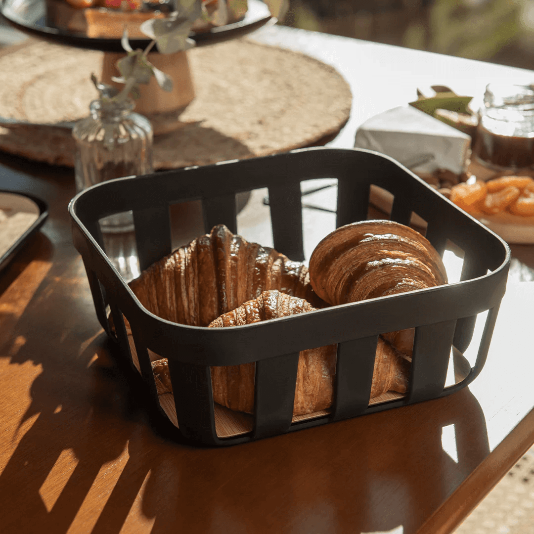 Bread basket Lume Plastic and bamboo Black 24cm