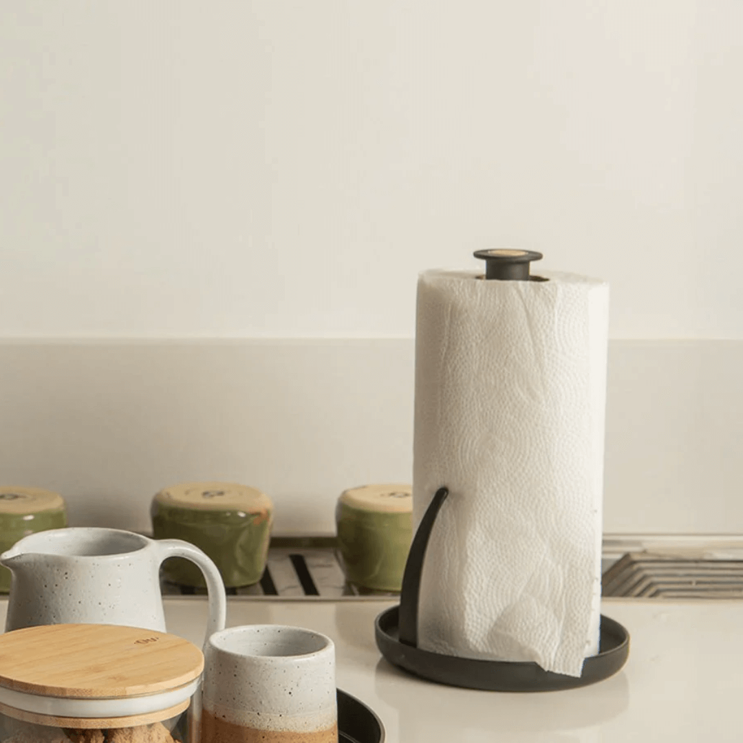 Paper towel holder Lume Plastic and bamboo Black 24cm
