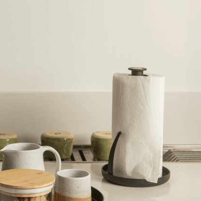 Paper towel holder Lume Plastic and bamboo Black 24cm