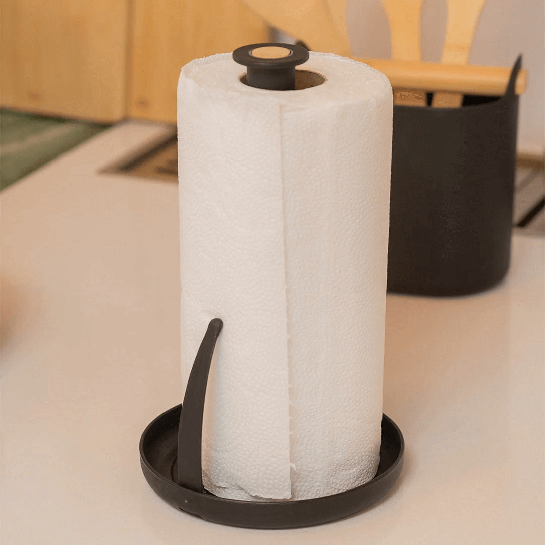 Paper towel holder Lume Plastic and bamboo Black 24cm