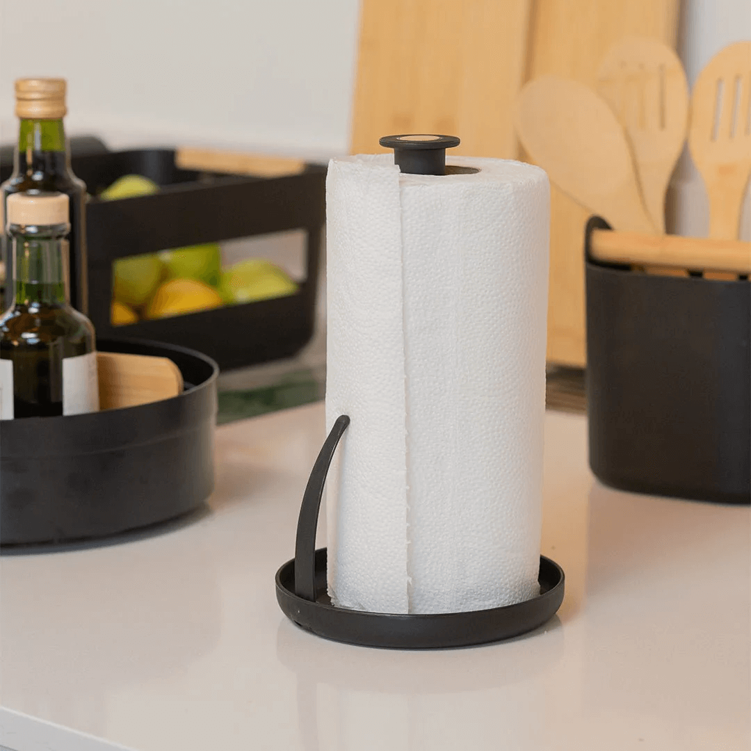Paper towel holder Lume Plastic and bamboo Black 24cm