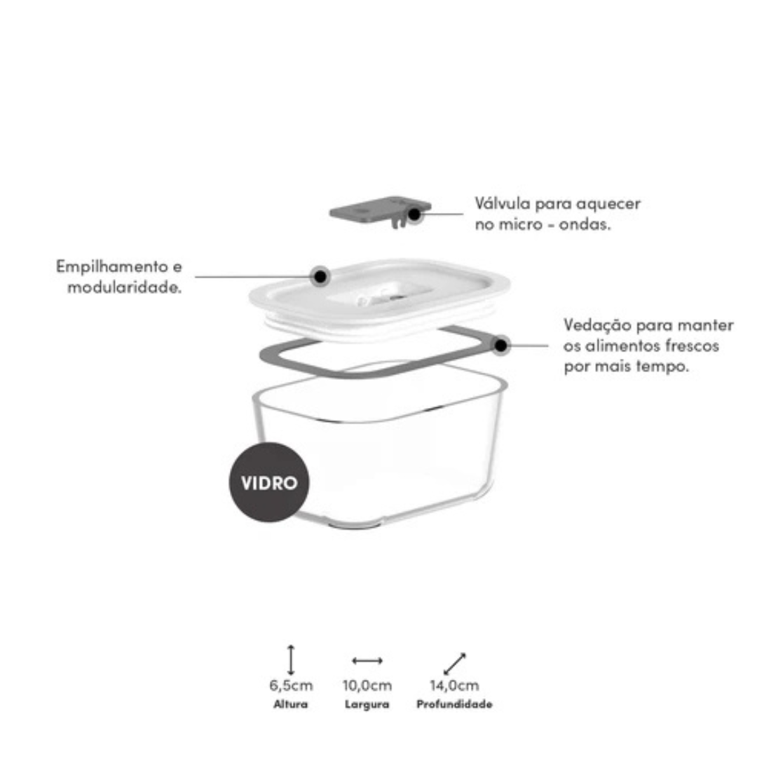 Kit 4 Airtight containers of Glass Fresh Lock 370ml