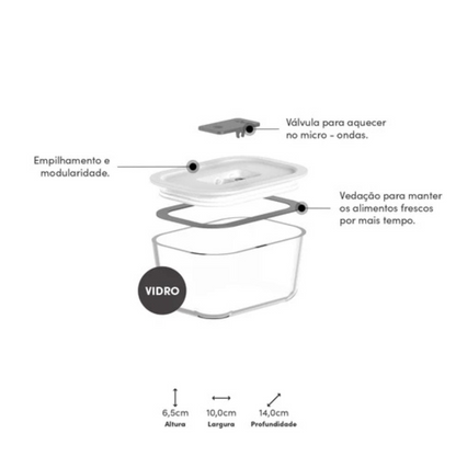 Kit 4 Airtight containers of Glass Fresh Lock 370ml