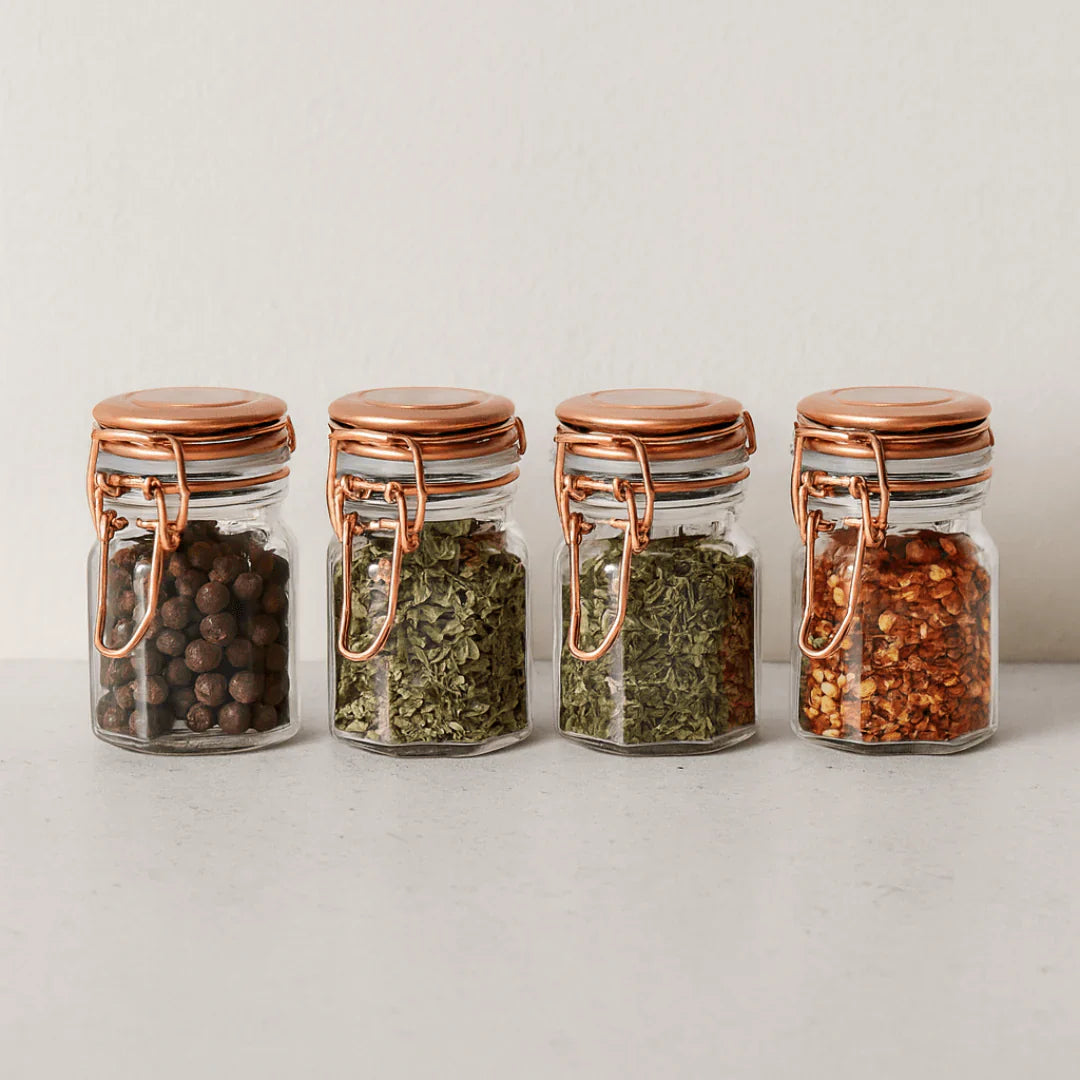 Kit 6 Spice rack Herméticos of Glass and Metal Rose gold