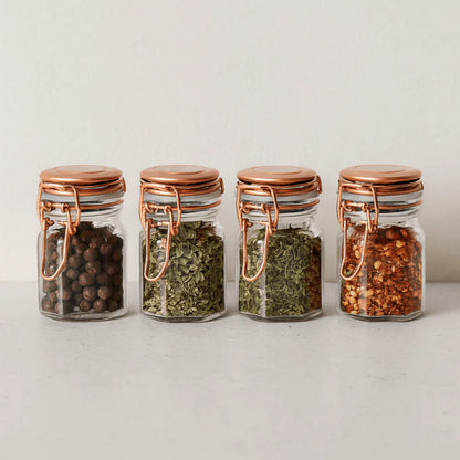 Kit 6 Spice rack Herméticos of Glass and Metal Rose gold