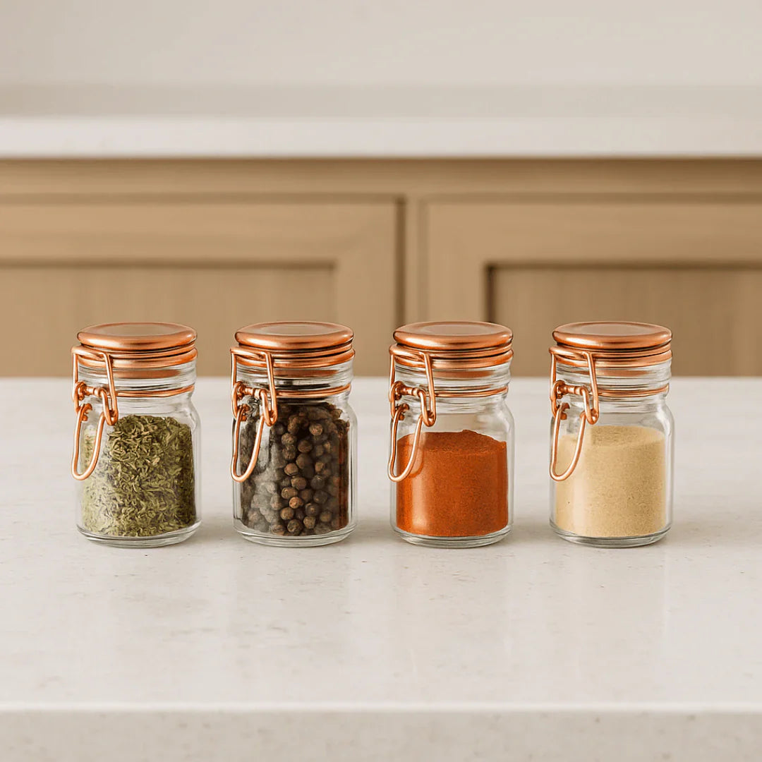 Kit 6 Spice rack Herméticos of Glass and Metal Rose gold