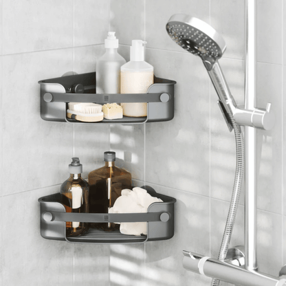 Corner shampoo holder with flex adhesive Black