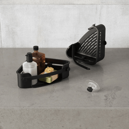 Corner shampoo holder with flex adhesive Black