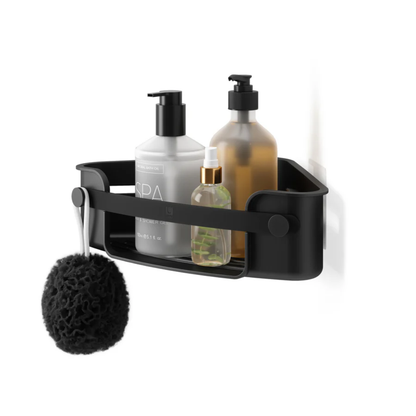 Corner shampoo holder with flex adhesive Black