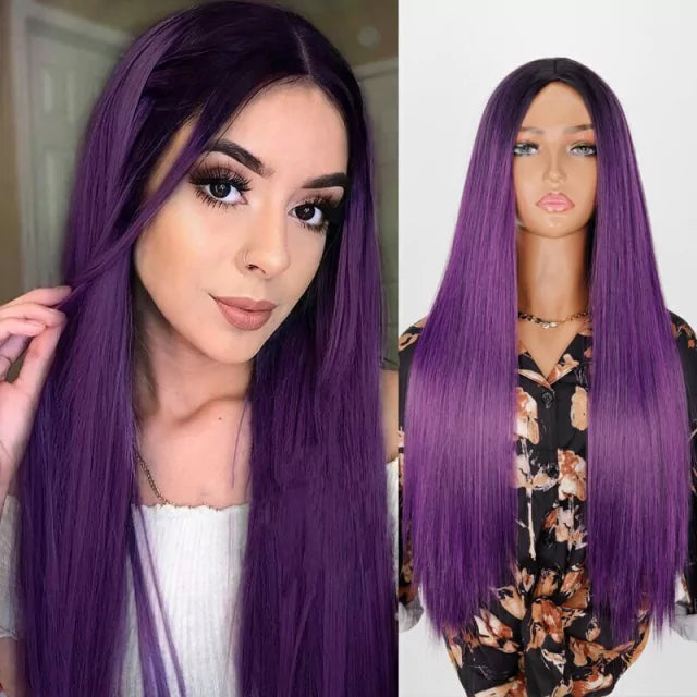Peruca wig com disfarce frontal fibra premium lisa