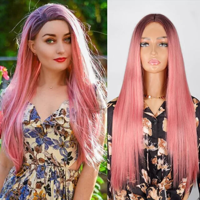 Peruca wig com disfarce frontal fibra premium lisa