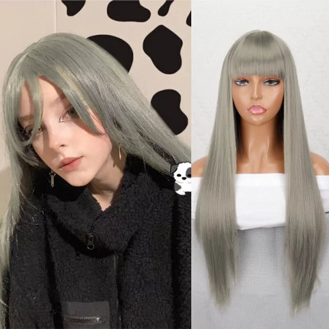 Peruca wig com disfarce frontal fibra premium lisa