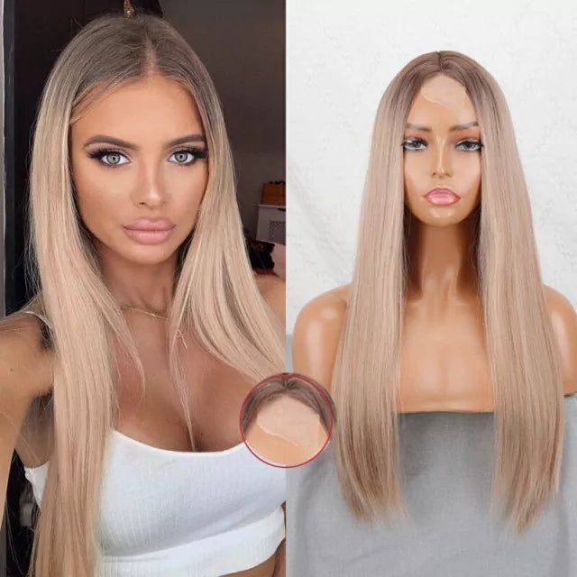 Peruca wig com disfarce frontal fibra premium lisa