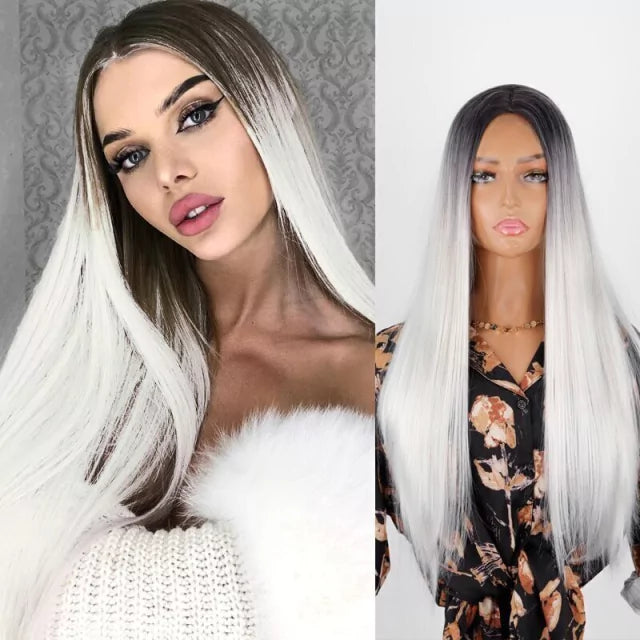 Peruca wig com disfarce frontal fibra premium lisa