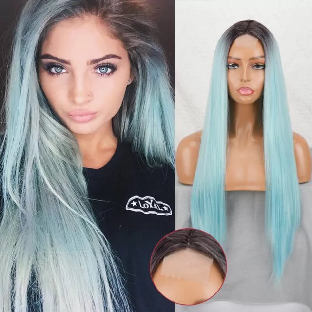 Peruca wig com disfarce frontal fibra premium lisa