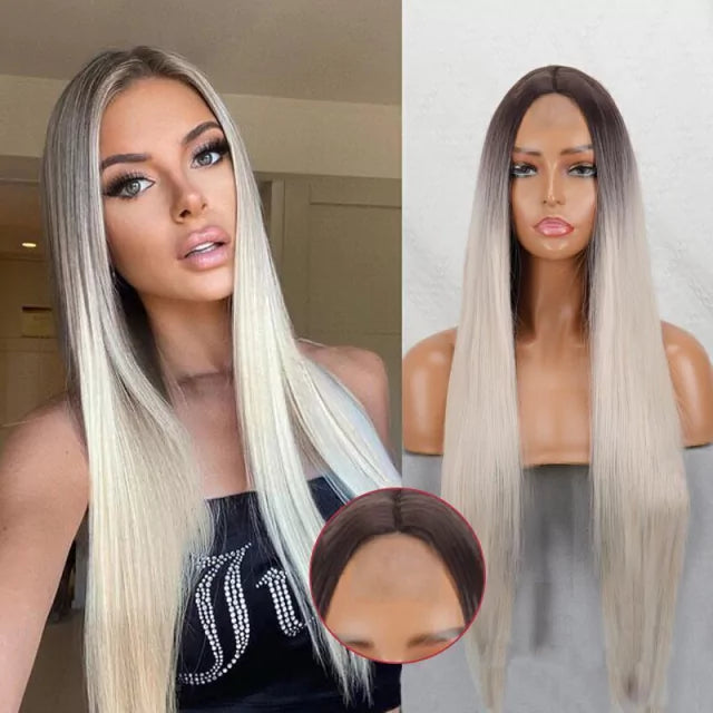 Peruca wig com disfarce frontal fibra premium lisa