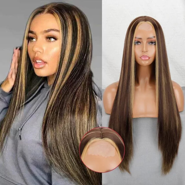 Peruca wig com disfarce frontal fibra premium lisa