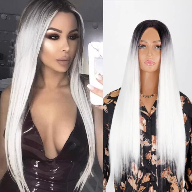 Peruca wig com disfarce frontal fibra premium lisa