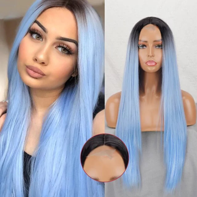Peruca wig com disfarce frontal fibra premium lisa