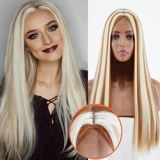 Peruca wig com disfarce frontal fibra premium lisa